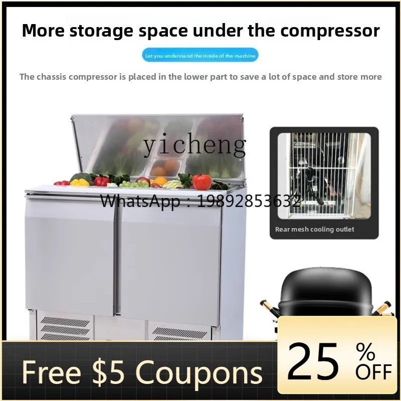 

Stainless Steel Salad Cabinet Commercial Air-Cooled Integrated Fruit Preservation Workbench Vegetable Refrigerated Cabinet