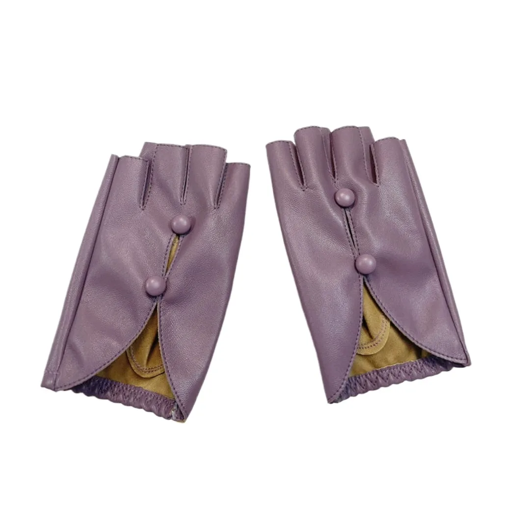 Faux Leather Gloves Fashion Woman Lady Button Gloves Pu Leather Fingerless Dance Stage Performance Cycling Gloves