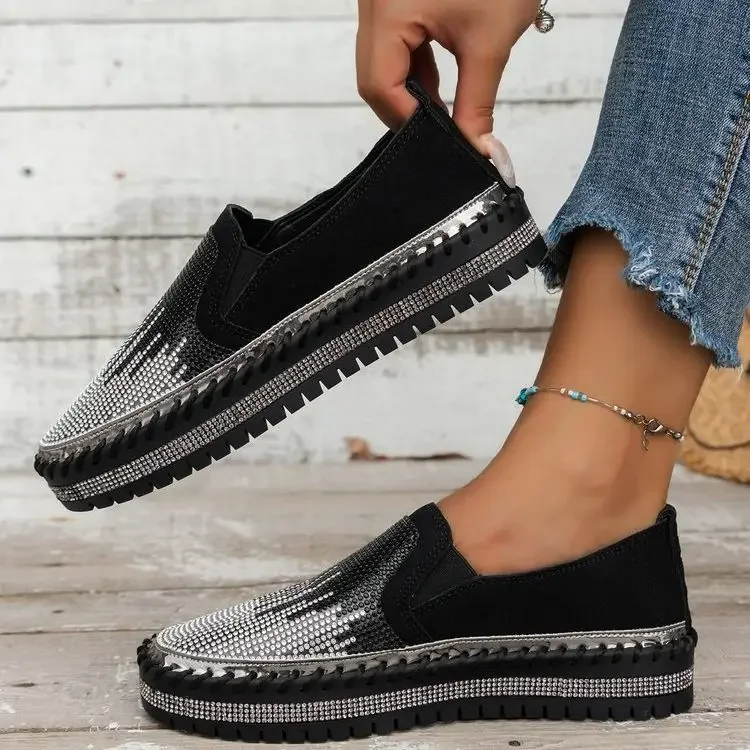 Shoes for Women Ladies Flat Sequin Sneakers Casual Women Slip on Thick-soled Comfortable Plus Size Shoes 35-43 Zapatos De Mujer