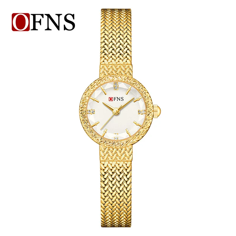 2026 Fashion Ofns 1568 Vintage Women's Student Watch, Waterproof Quartz Wristwatch, Wheat Mesh Steel Band Casual Everyday Clocks