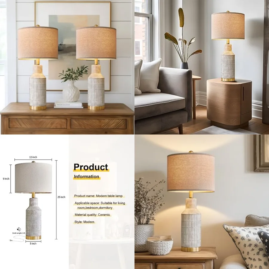 

25" Modern Ceramic Lamps Single Table Lamp for Living Room Bedroom Farmhouse Nightstand Bedside Lamps
