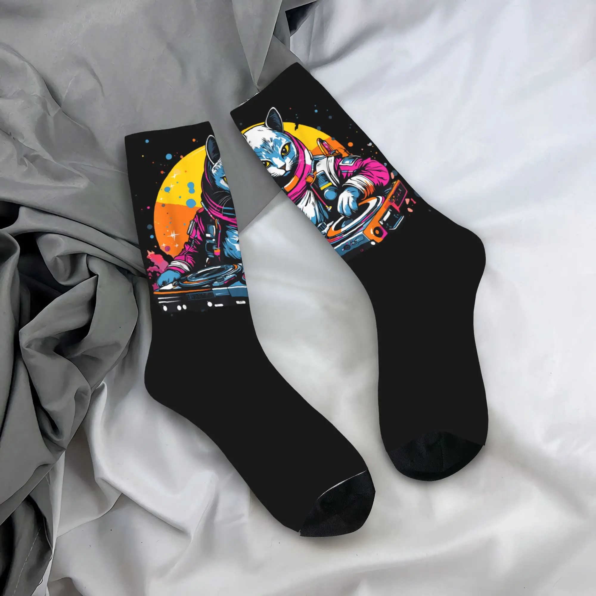 

Space Cat Courage Japanese Astronaut Cat Socks Gothic Stockings Unisex Men Comfortable Skateboard Socks Pattern Non-Slip Socks