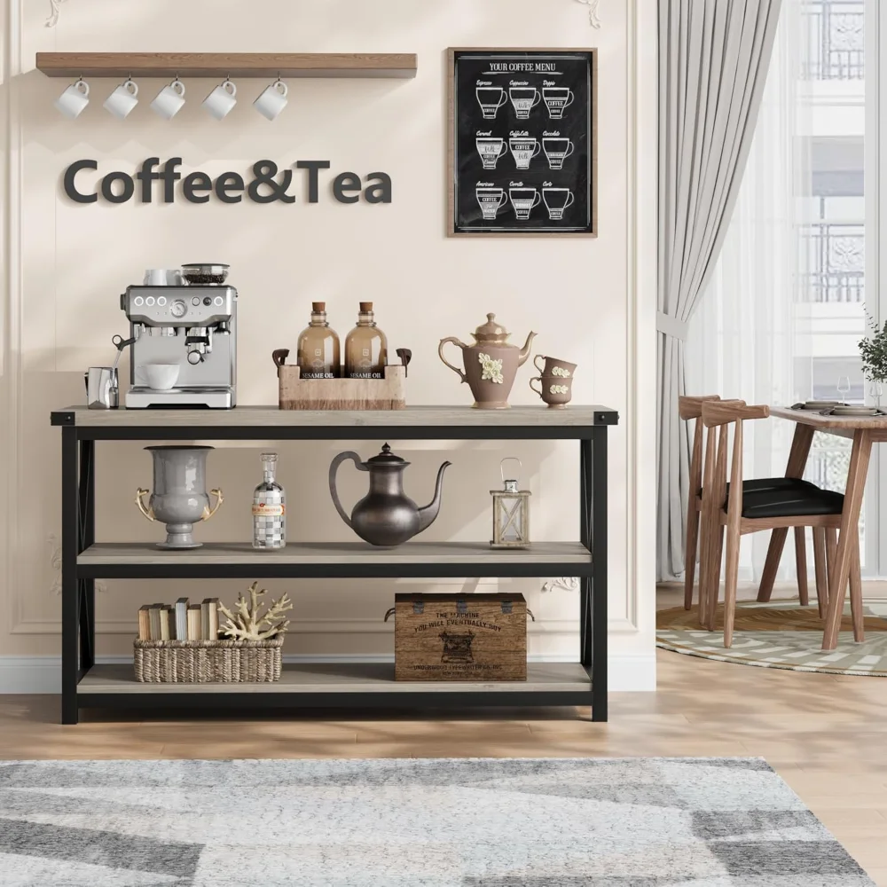 47" Long Console Table, 3-Tier Entryway Table with Storage Shelves, Rectangular Sofa Table for Entryway