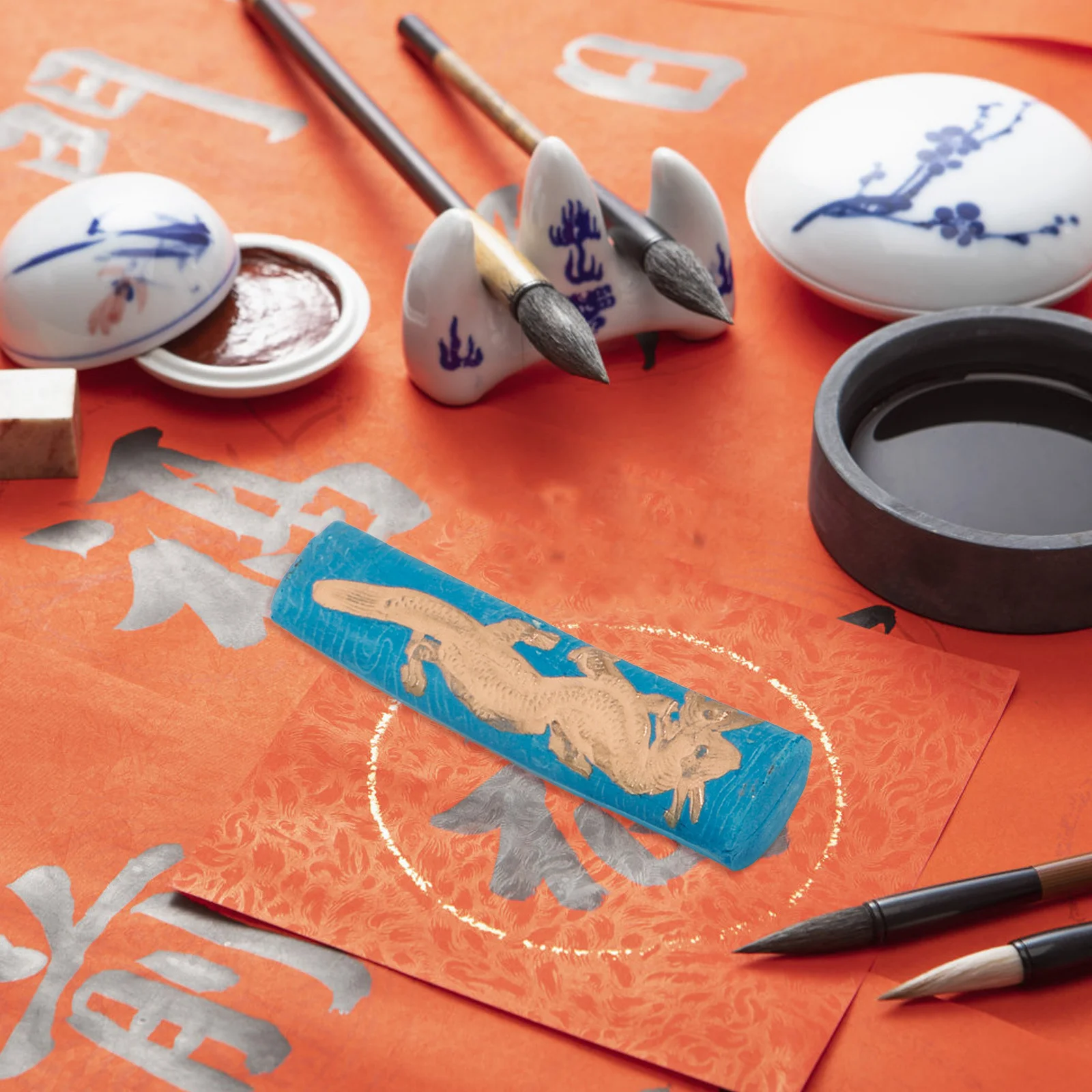 7 Pcs Chinese Calligraphy Brush Ink Sticks Blocks and Painting Stationery Pens for Writing Colour