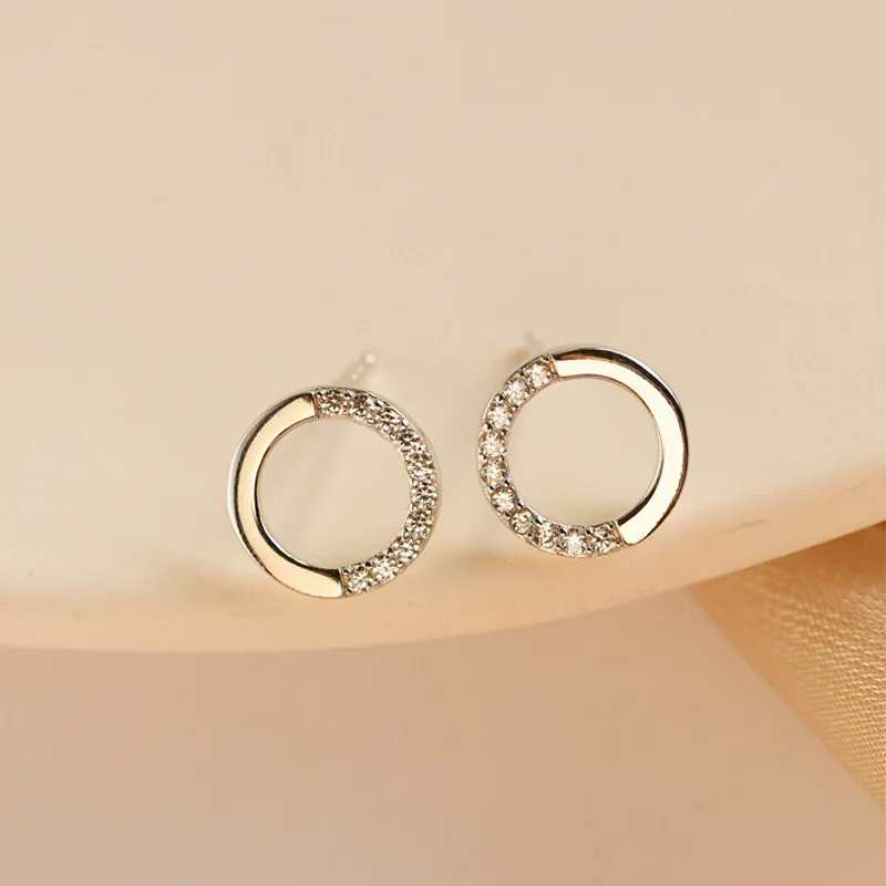 RYJU 925 Sterling Silver Delicate Hollow Out Circle Stud Earrings For Women Korean Simple Crystal Party Jewelry Accessories