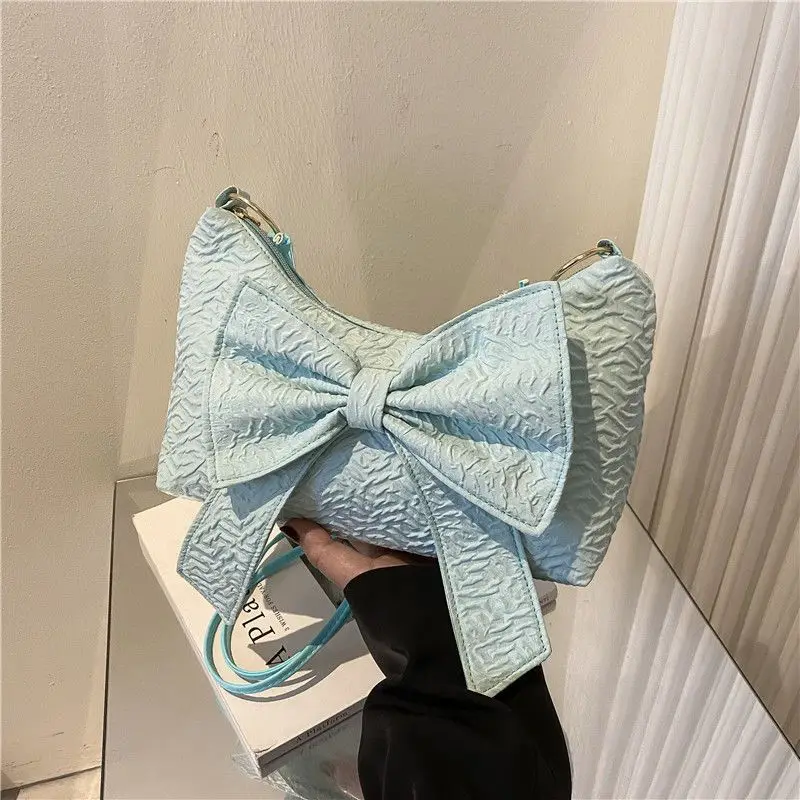

New fashion Bows Women's handbag Solid Color shoulder bag Stylish casual bow underarm bag stylish chic small Female square bag