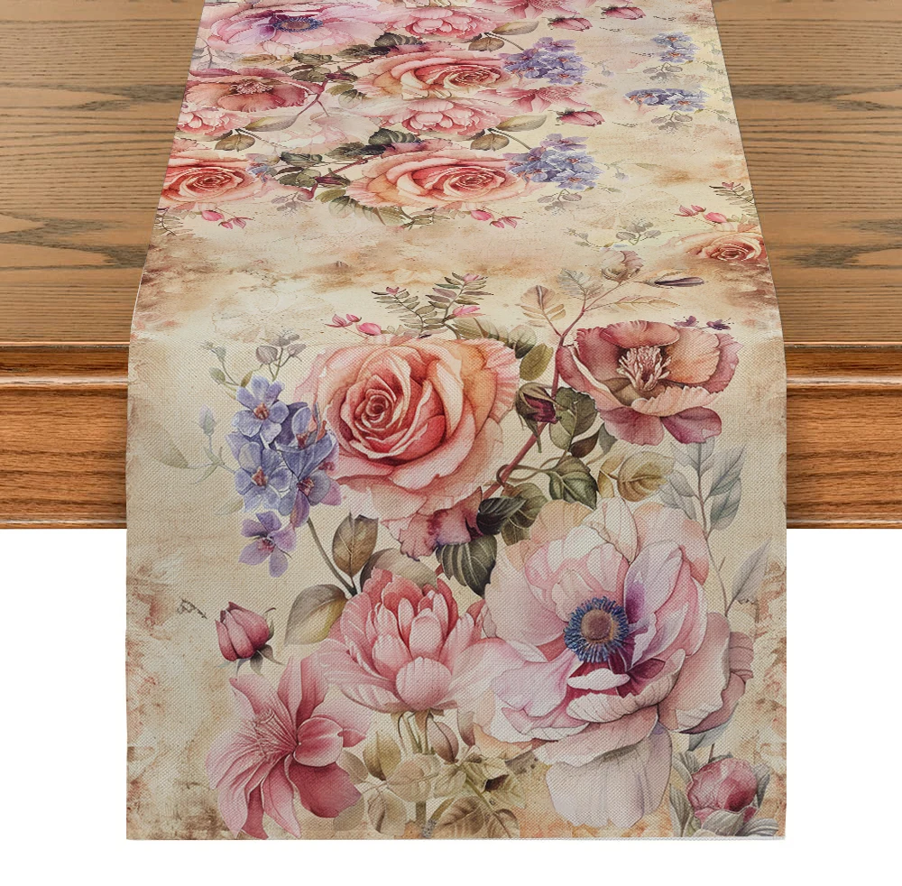 Watercolor Table Runner Party Decoration Plants Floral Table Runner Kitchen Table Wedding Decoration