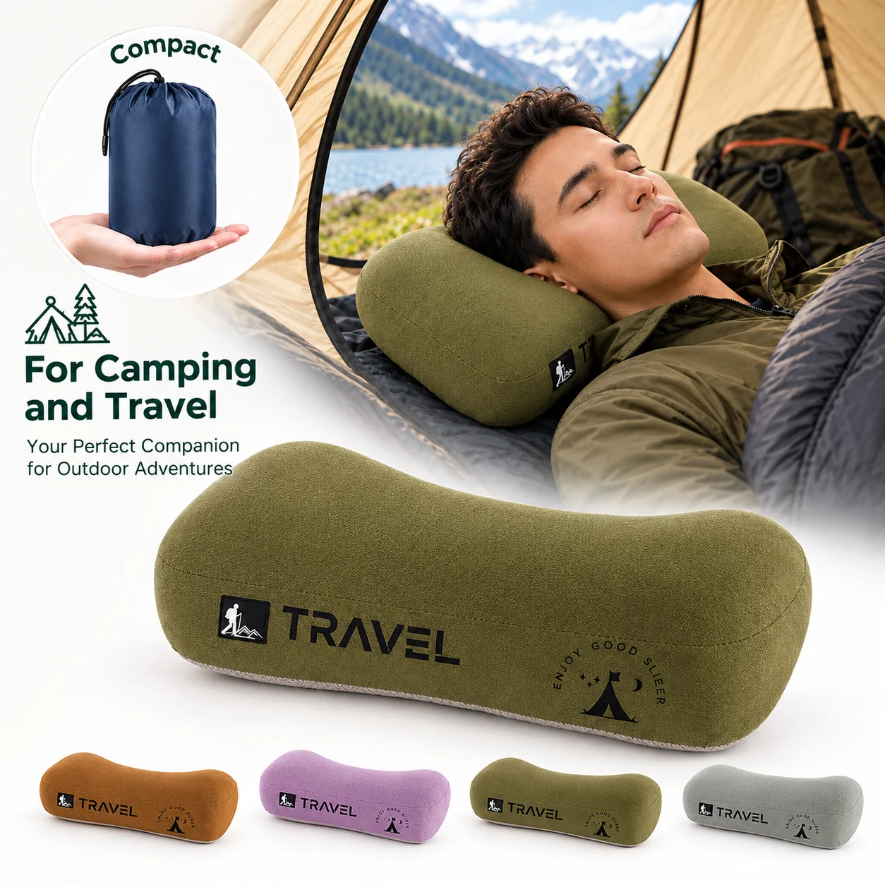 Ultralight Camping Memory Foam Pillow Portable Travel Pillow Great for Neck Lumbar Support Ideal for Hiking Camping Road Trips