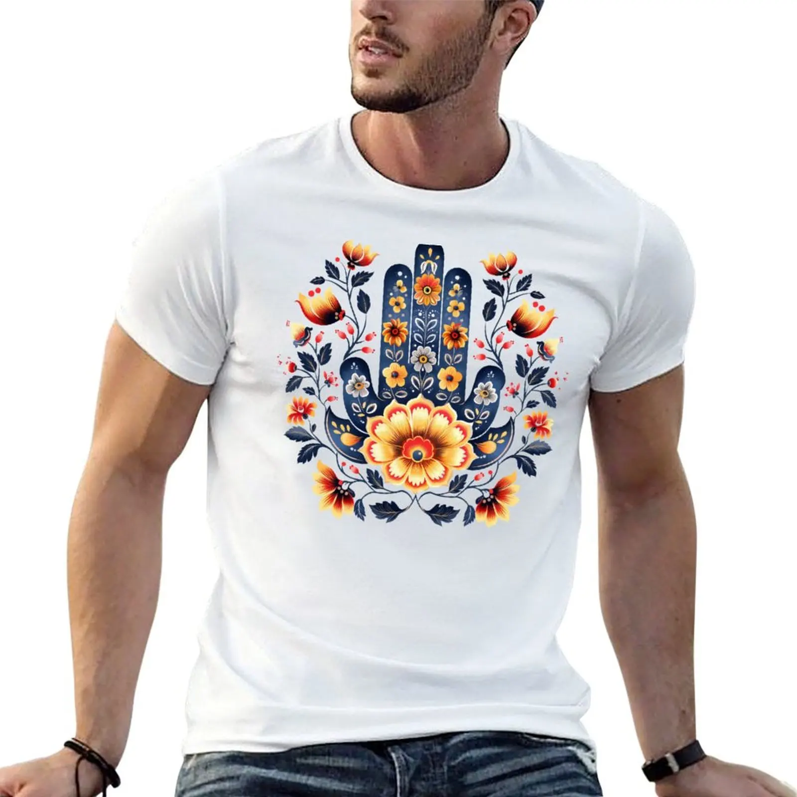 

Hamsa Hand Fatima Evil Eye Sticker T-Shirt black cotton t-shirt plain for man package t shirt for man T-Shirt