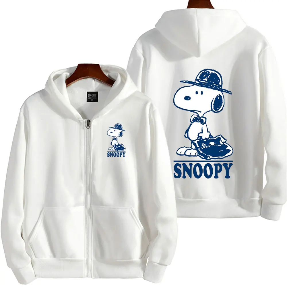 Snoopy White Cartoon Anime Men Zipper Hoodie Spring Autumn Fashion Women Sweatshirt 2024 New Korean Style Couple Jacket Clothes