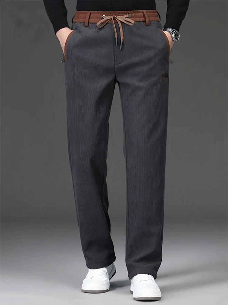 Fleece Thicken Winter Chinos Trousers Men Corduroy Work Straight Casual Wide Pants Sport Jogging Sweatpants Classic Golf Pants