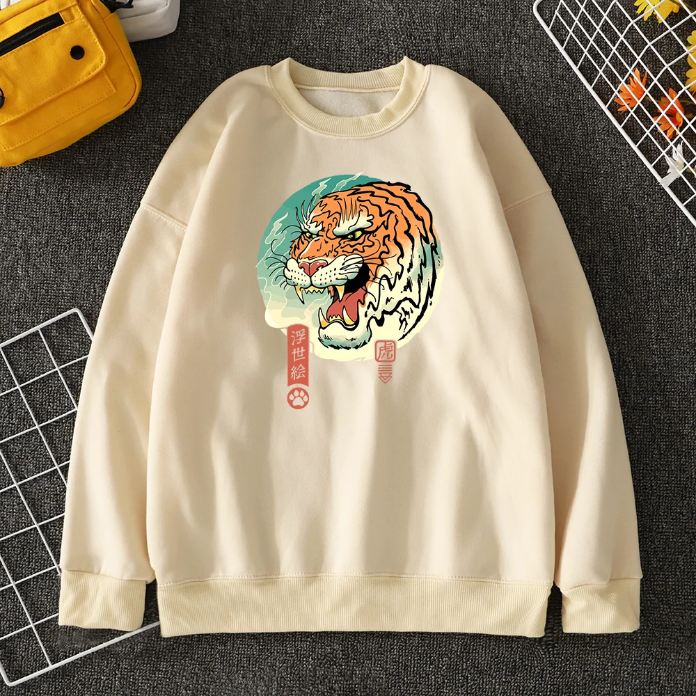 

Ukiyo-E Style Ferocious Tiger Roaring Classic Print Mans Hoodie Anime Harajuku Pullover Manga Aesthetic Tops Fashion Men Hoodies