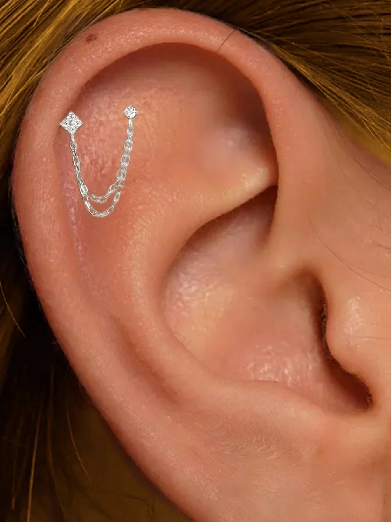 ROXI 1 Stück S925 Silber Verbundene Kette CZ Tragus Stud Doppelketten-Knorpelpiercing Einfacher Eleganter Ohrring für Tägliche Anlässe – Detail 13