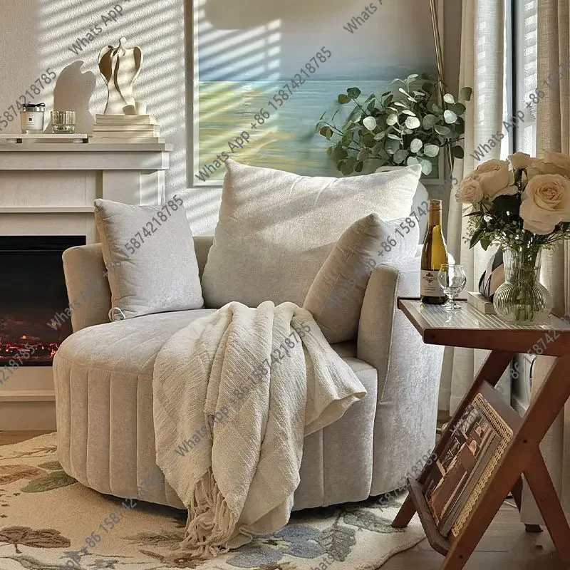 Fauteuil individuel rond crème de style médiéval pour salon, chambre, chaise de loisirs pivotante, design pour balcon, modèle X