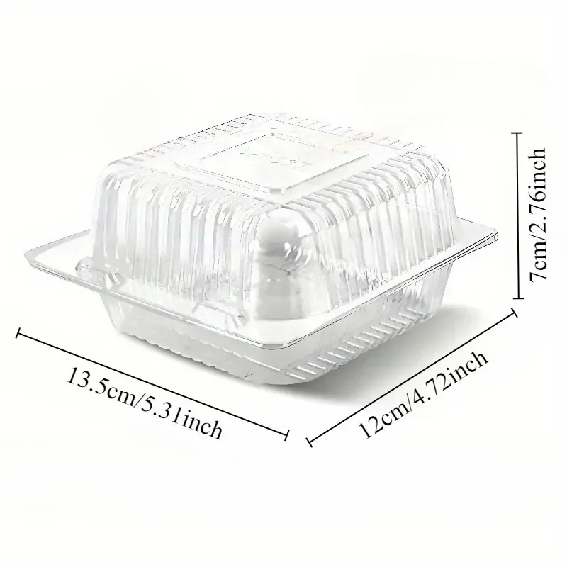 100Pcs Square Clear Clamshell Food Boxes, Disposable Plastic Takeaway Containers for Cake Fruit Salad Dessert Home Baking