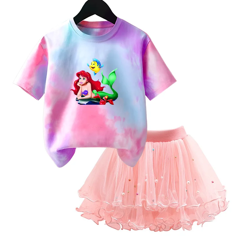

The Little Mermaid Kids Clothes Tees Summer Girls Outfits Cartoon T-shirt + Tutu Skirt Princess Clothes Suit Party Clothing Set