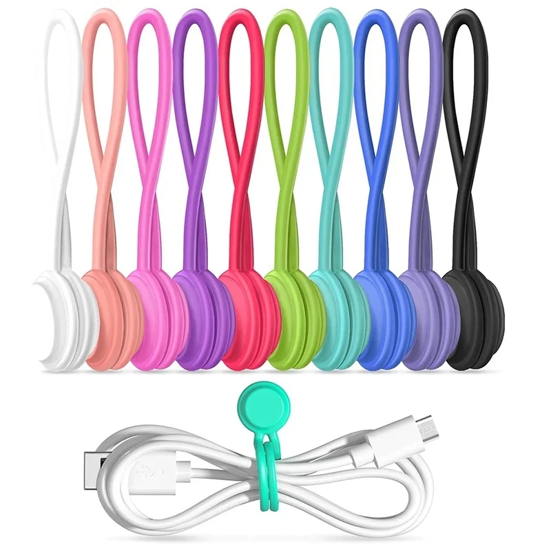 Silicone Magnetic Cable Ties Management Ties Magnet Ties Reusable Cord Clips Bundling Organizing Headphone Cord USB Charge Cable