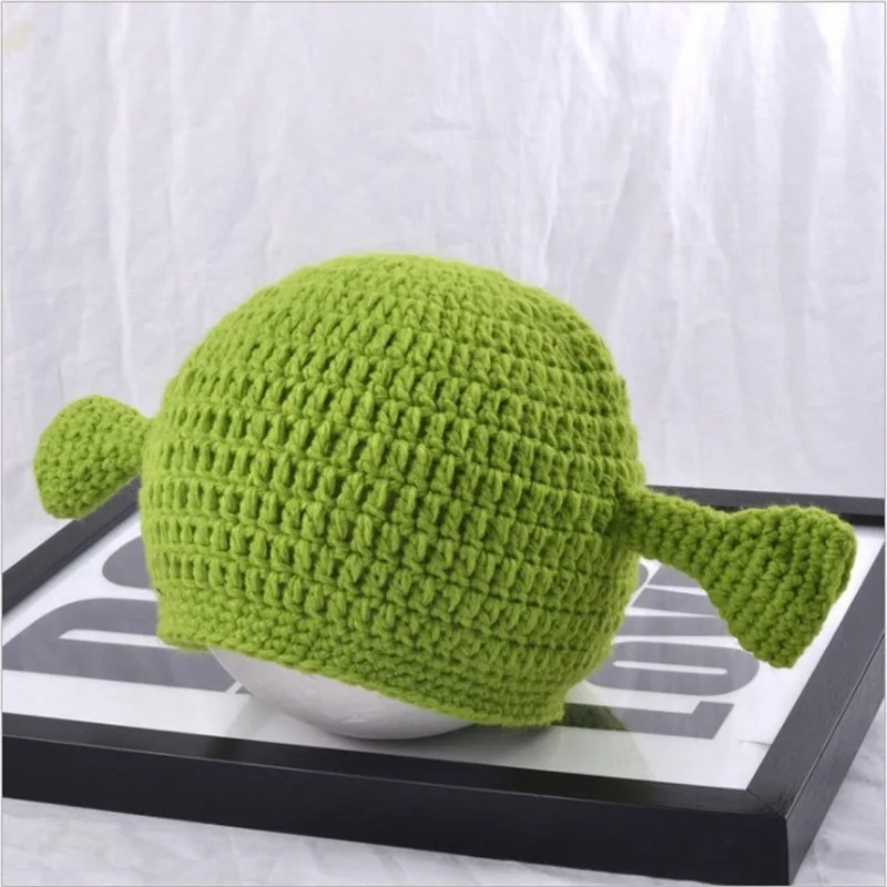 Sombreros de invierno para hombres y mujeres, pasamontañas, gorro de lana de monstruo Shrek, gorro de punto divertido creativo, gorro de mano pura,