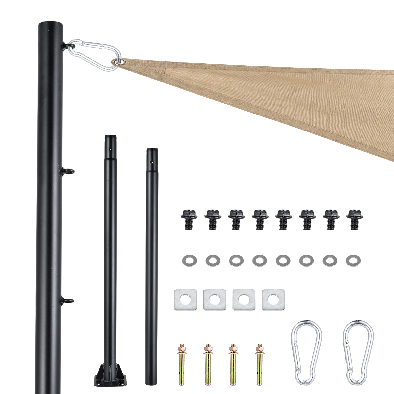 2 Pack Shade Sail Poles Heavy Duty 10FT Outdoor Sun Shade Pole Kit Thickened Rust-Resistant Metal Post with Carabiners for Patio Garden Backyard Lawn Canopy Awning String Lights Sturdy Support