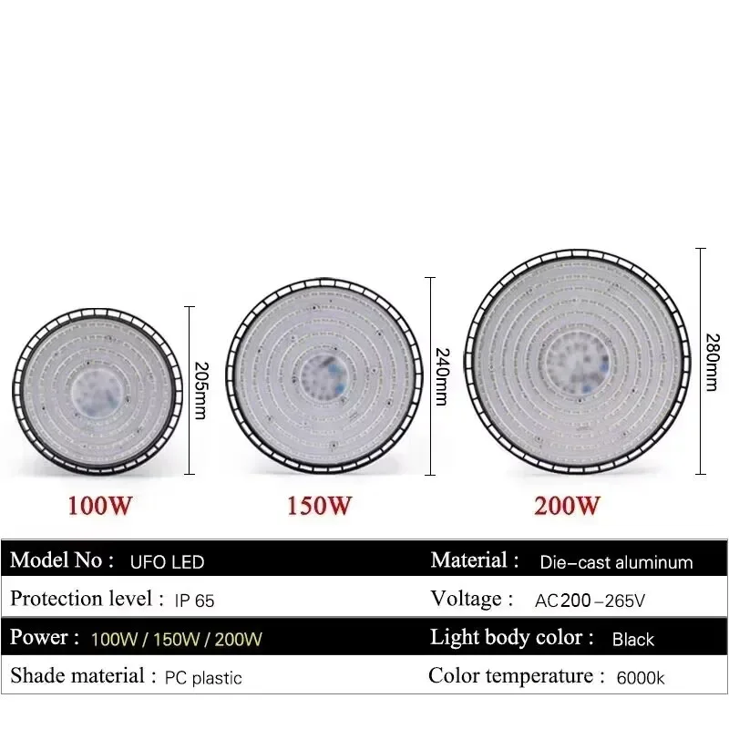 Super Bright 100/150/200W UFO LED High Bay Lights Waterproof Commercial Industrial Market Warehouse Garage Workshop Garage Lamps