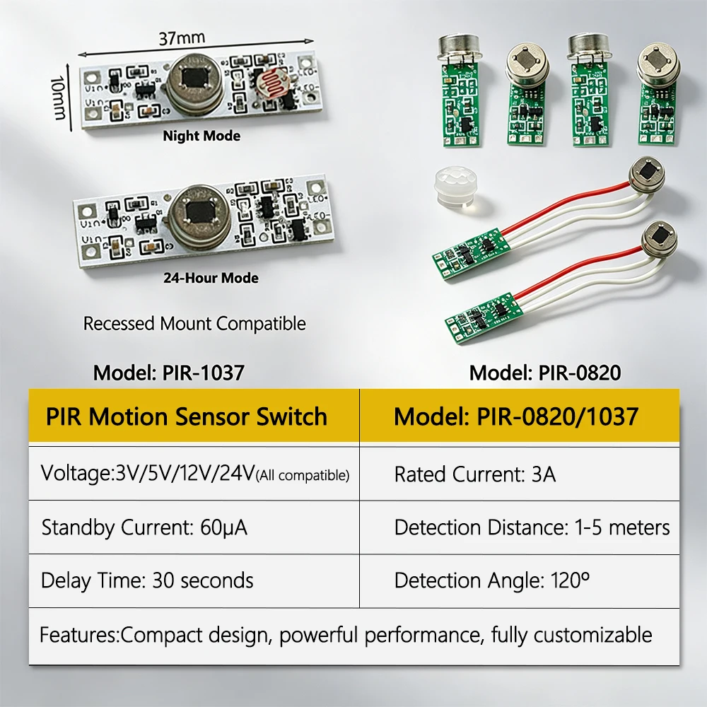 3V5V12V24V Compatible Infrared Human Body Sensing Module, PIR Motion Light Controlled Switch, High Level, Low Level, 3V Signal