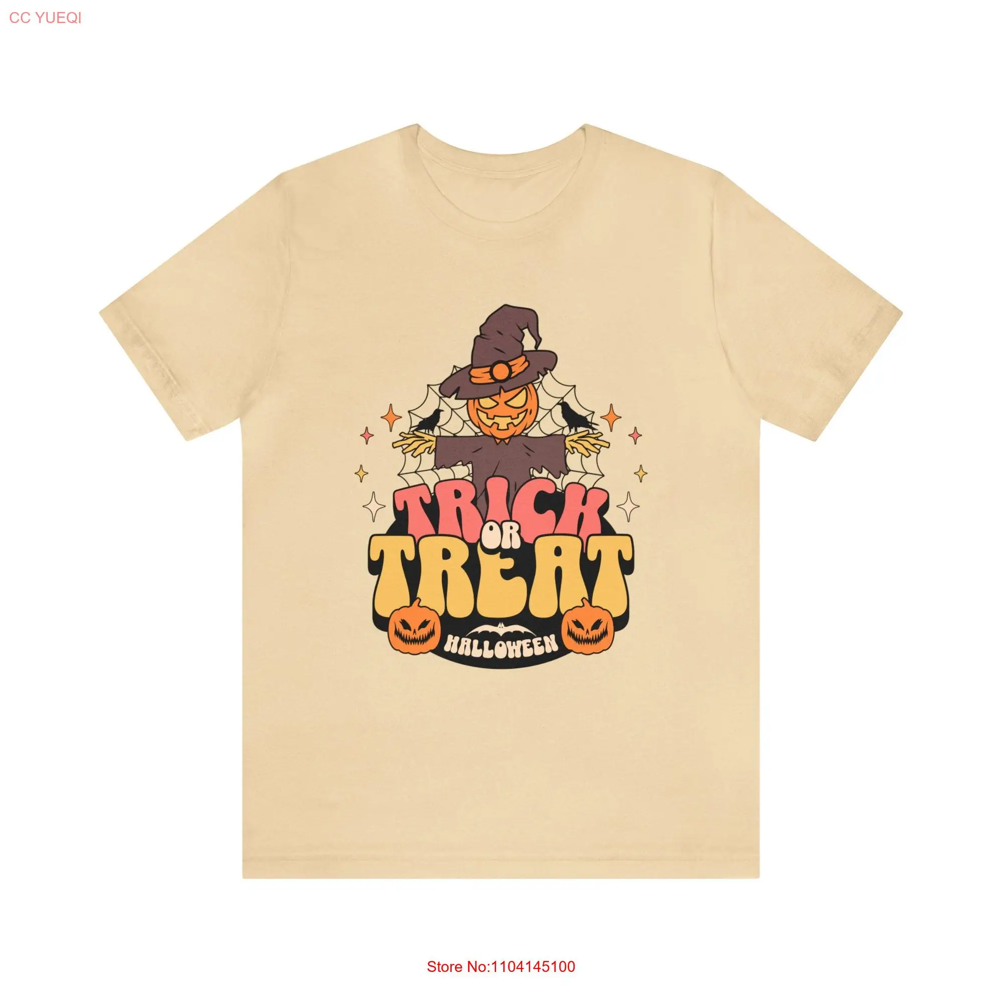 Trick or Treat Pumpkin Scarecrow Halloween T Shirt long or short sleeves