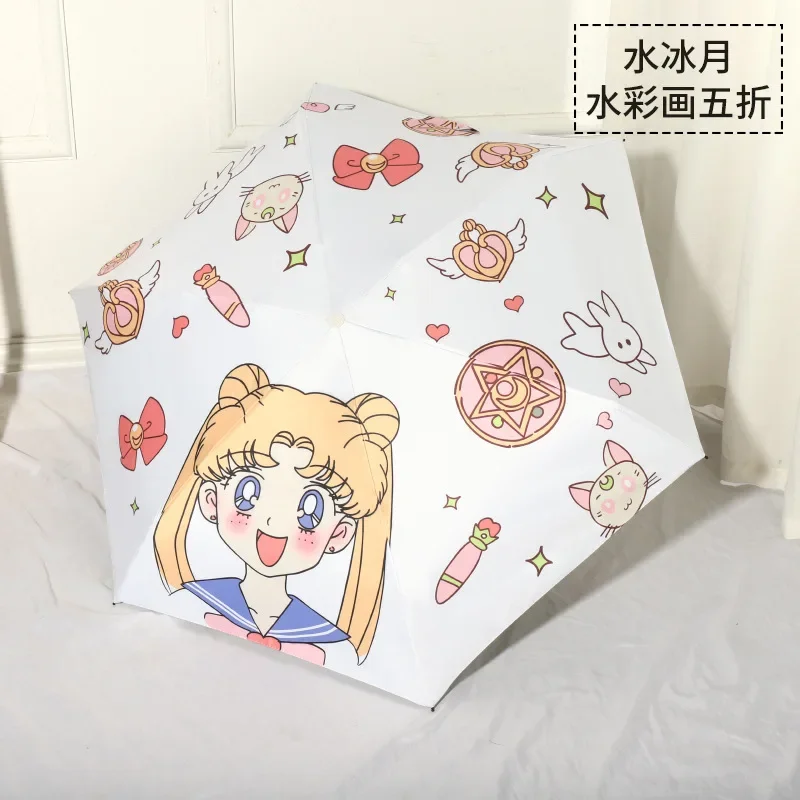 2024 Windproof Anti UV Folding Umbrella Sailor Moon Umbrella Cute Cartoon Figure Tsukino Usagi Mini Black Coating SUN Umbrellas