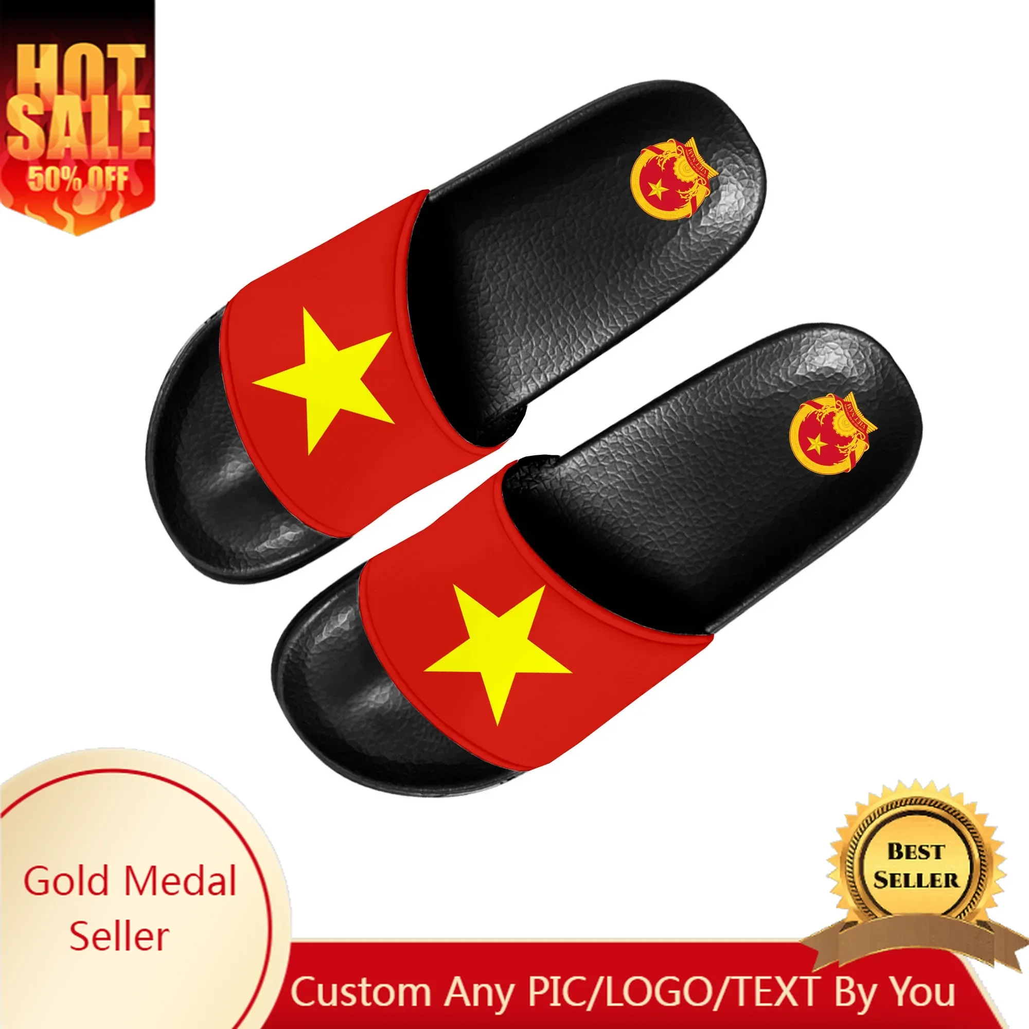 

Vietnamese Flag Slippers Home Water Shoes Men Women Teenagers Vietnam Beach Pool Sandals Custom Made Summer Slipper