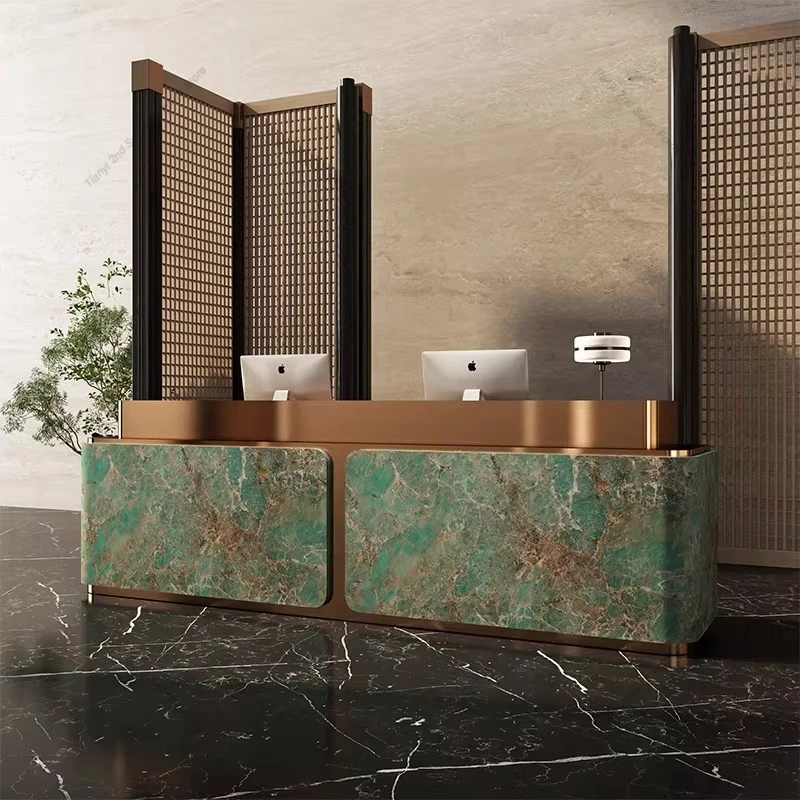 

Modern Simple Cashier Counter Marble Stainless Steel Company Front Desk Hotel Reception Desk Office Furniture balcao recepçã FYR