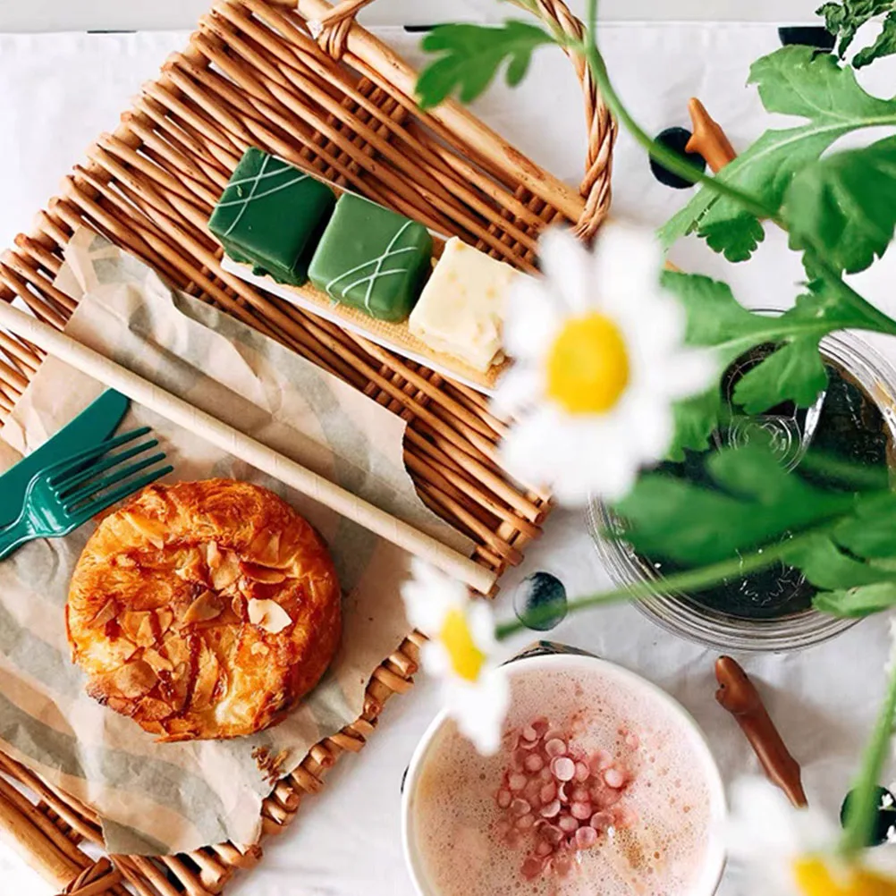 

Willow Tray Wicker Food Service Wooden Dinner Plate Snack Tray Natural Durability Practical Coffee Shop Bread Cake Storage