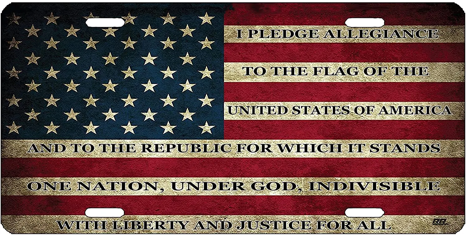 Rogue River Tactical USA Flag License Plate Novelty Auto Car Tag Vanity Gift American Patriotic Pledge of Allegiance sign