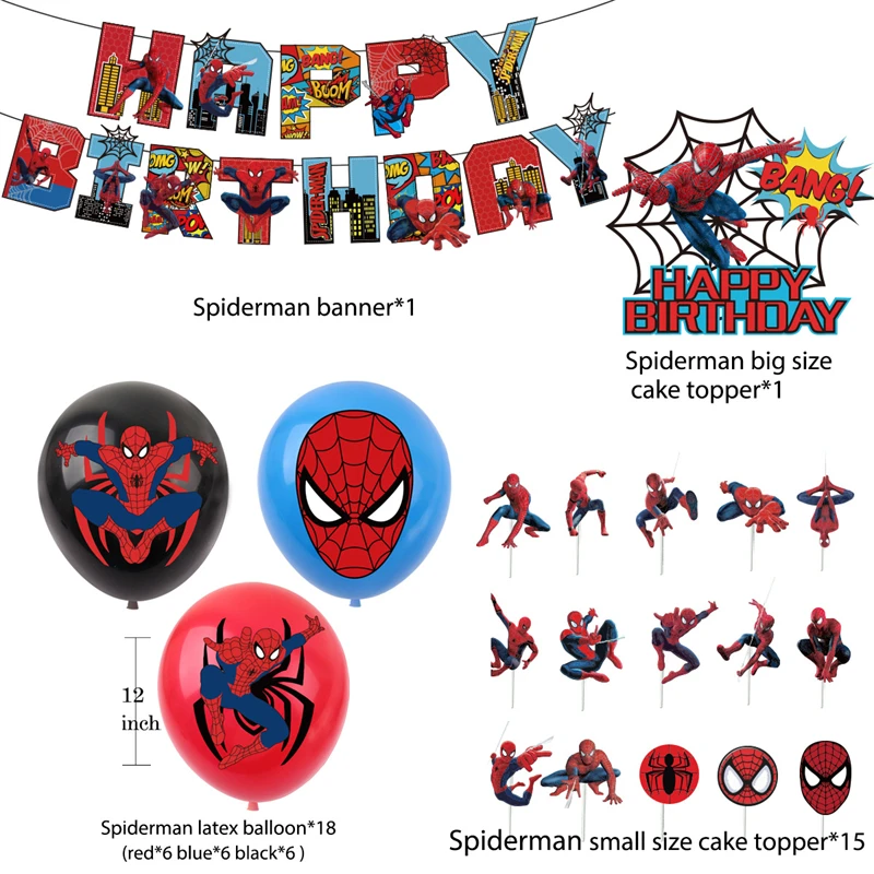 Spiderman Birthday Party Decorations Supplies Set Superhero Tableware Paper Napkins Plates Cups Kit Baby Shower for Kids Gifts