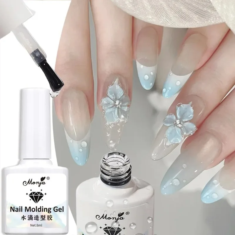 3D Clear Water Drop Nail Gel Semi-Solid No-Wipe Rain Drop Effect Sculpting Nail Art Gel High Transparent Nail Molding Polish 8ml