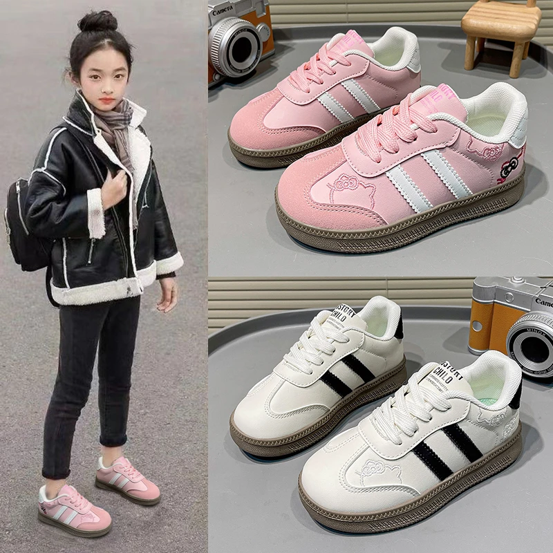 

Детская спортивная обувь, весна-осень 2023, немецкая тренировочная обувь в стиле ретро, повседневные легкие кроссовки с милой кошкой и вышивкой для кампуса