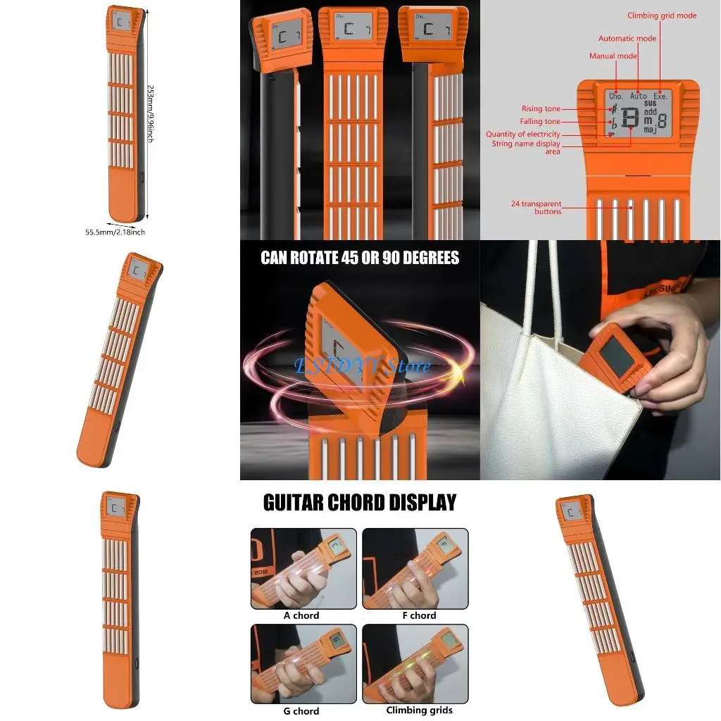 

G6DE 6 Fret Pocket Guitar Practice Tool Guitar Gadget Chord Trainer with Rotatable Chart Screen for Guitarist Guitar Training
