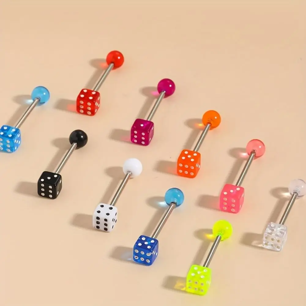 10pcs Tongue Nails Set Multicolor Acrylic Dice Tongue Ring Tongue Plastic Ball Barbell Shaped Piercing Jewelry Men Women Punk