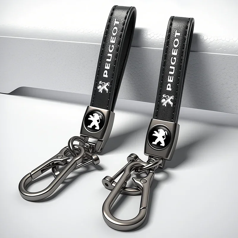 Peugeot Car Badge Leather Keychain Rust Proof Keyring Accessories For Peugeot 206 307 308 3008 207 208 407 408 508 2008 5008 301