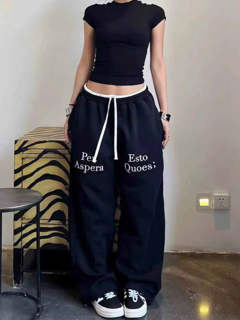 Drawstring Sweatpants Loose Straight Woman korean Alphabet Print Casual pants  American Vintage Hip Hop Hot Sweetpants y2k cloth