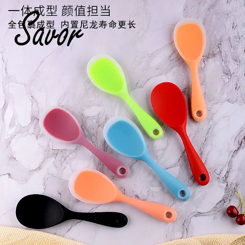 1Pcs Translucent Heat-resistant Silicone Non-stick Pan Cooking Tools Long Handle Kitchen Accessories Rice Spoon