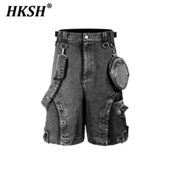 HKSH Spring Summer New Heavy Industry Washing Shorts Vintage 3D Waist Pockets Strap Pants Casual Punk Men's Tide Capris HK0805