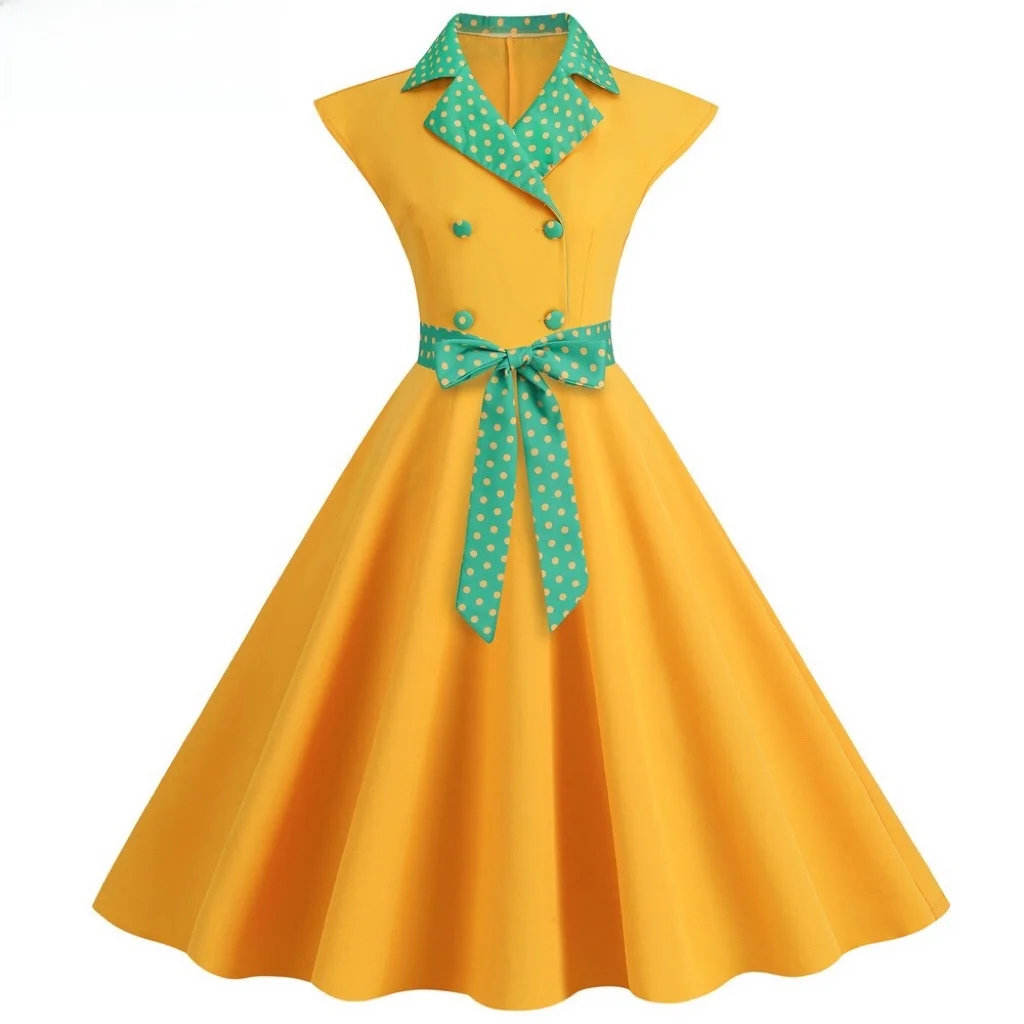 Vestido Retro Vintage de Fiesta para Mujer, Estilizador, de an Vuelo, Cintura Alta, Color Puro, Antienvejecimiento, Corte A