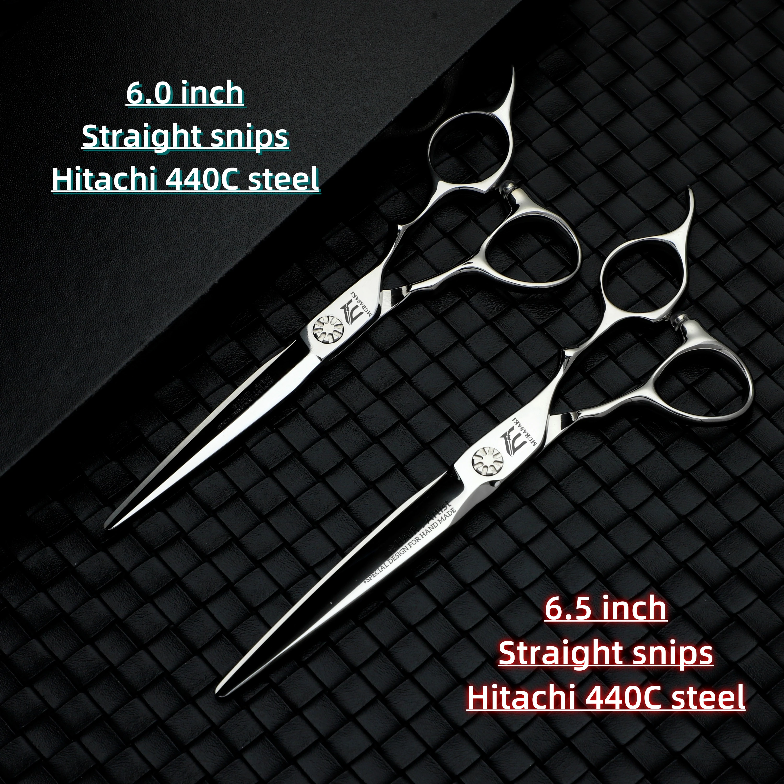 MURASAKI Professional Barber Scissors, 6.5-6.8 Inches Serrated Blade Scissors, High Quality Japanese 440C Steel Hair Cutting Too