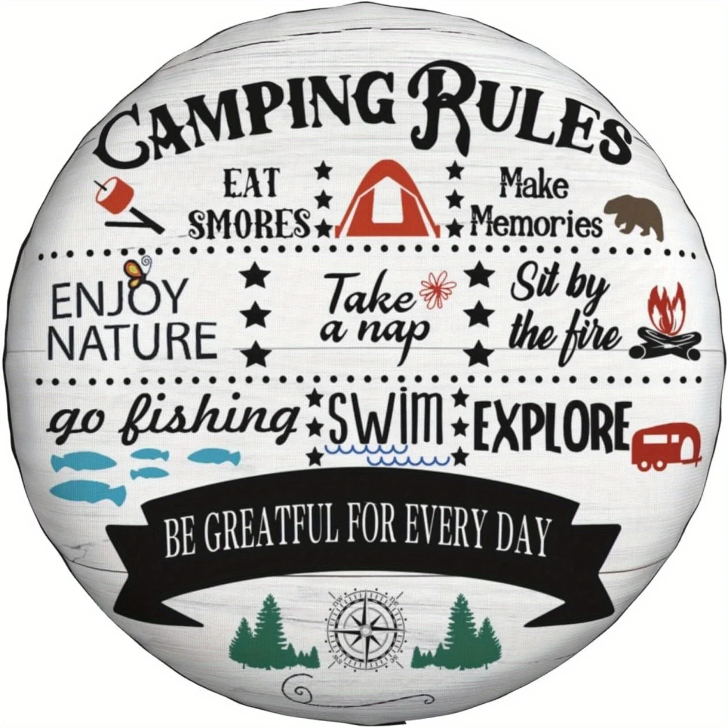 Housse de pneu de règles de Camping, 1 pièce, protection de pneu de secours en Polyester Durable avec «Eat S'mores, faites des souvenirs, profitez de la Nature», Design, Pe