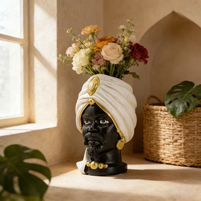 New Resin African‑Style Head Vase Figurine, Multifunctional Pen Holder Storage Pot, Exotic Ethnic Home Desktop Ornament, Indoor