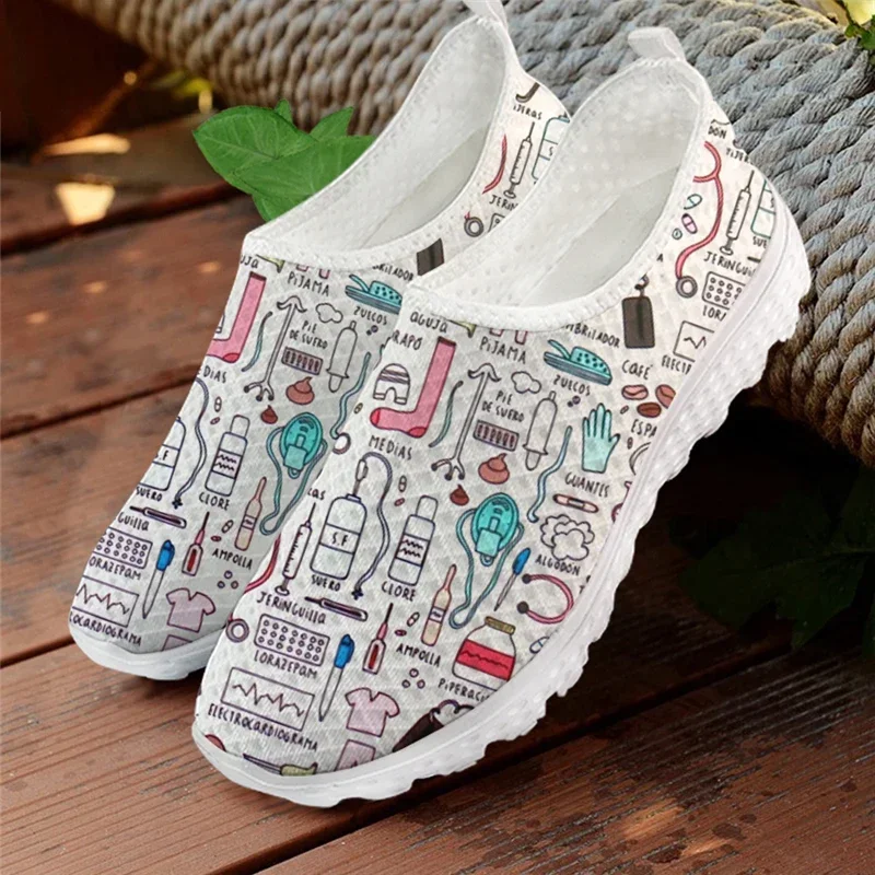 

Summer Flat Casual Shoes For Women 2022 Mesh Flats Cute Nursing Pattern Women's Sneakers Nurse Beach Woman Loafers Ladies Shoes