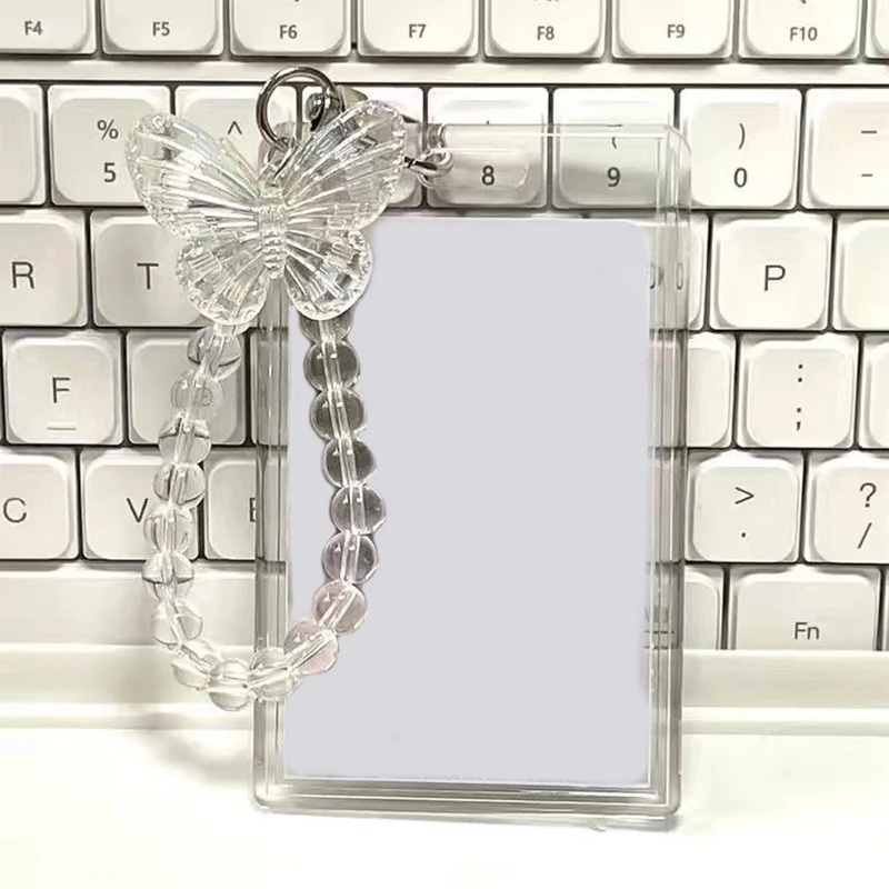 Crystal Butterfly 3 Inch Acrylic Card Holder Photocards Display Credit ID Bank Card Protective Case Keychain Pendant Fashion