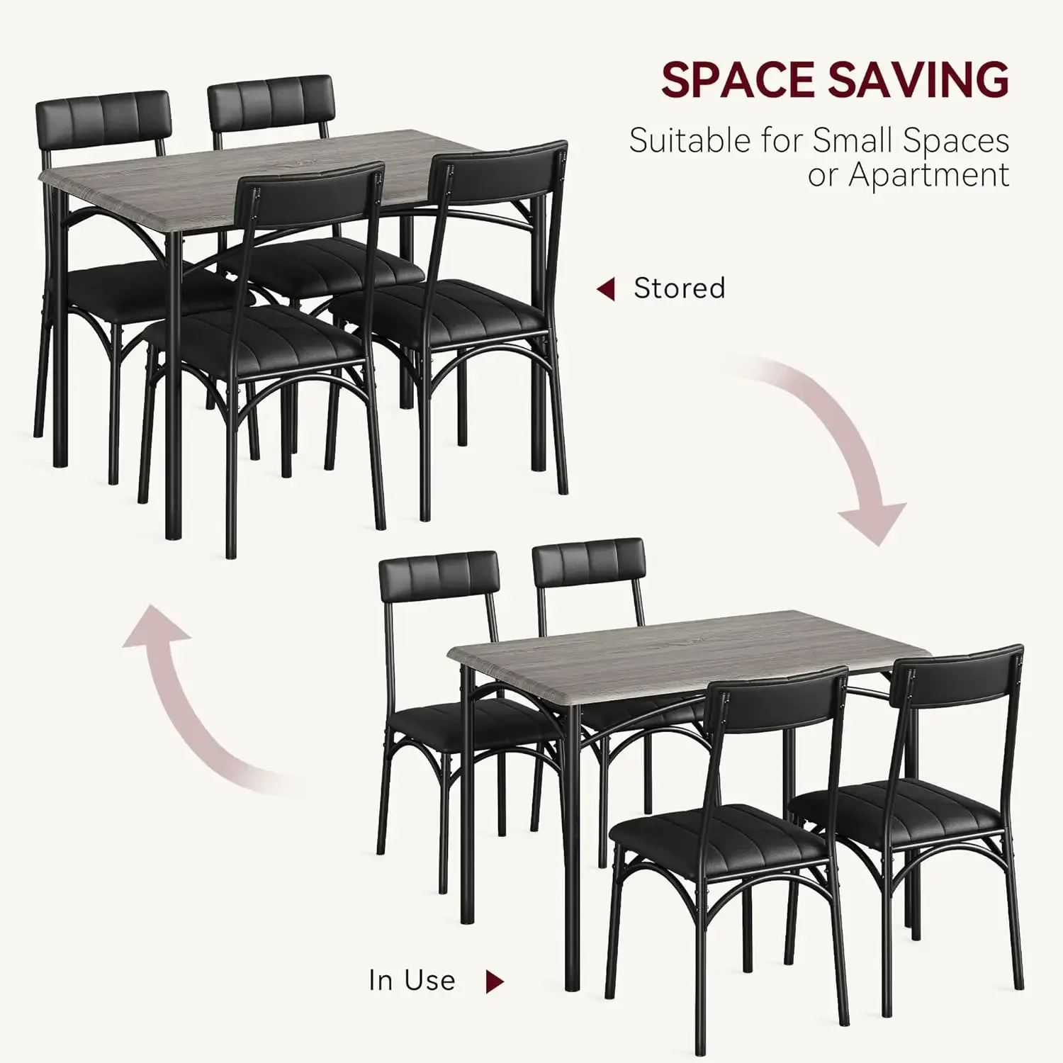 Dining Table Set for 4, 5 Piece Kitchen Table and Chairs for 4 with Upholstered Chairs, Rectangular Dining Room Table Set