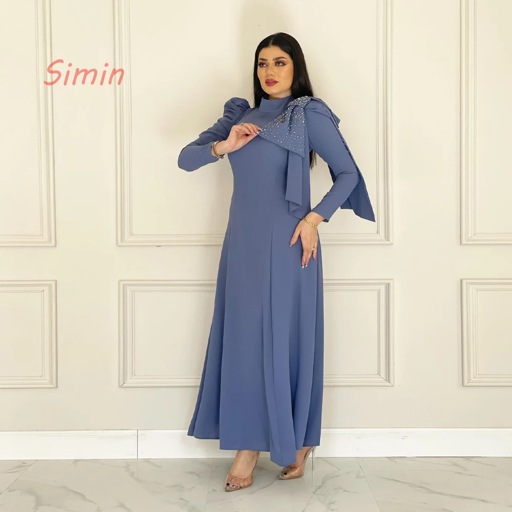 

Simin High-Neck Ruffles Regular Bow Beaded Long-Sleeves Ankle-Length robes de soirée Saudi Arab Evening dresses for women 2024