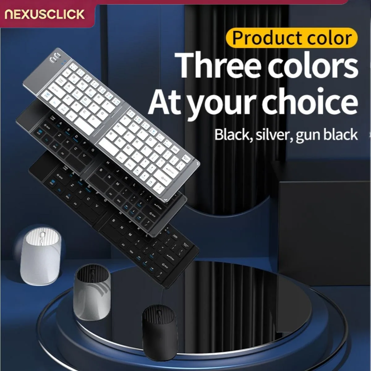 NexusClick New Mini Wireless Bluetooth Keyboard Mouse Set,Rechargeable Foldable Portable Combo for PC Mac SmartPhone iOS Android