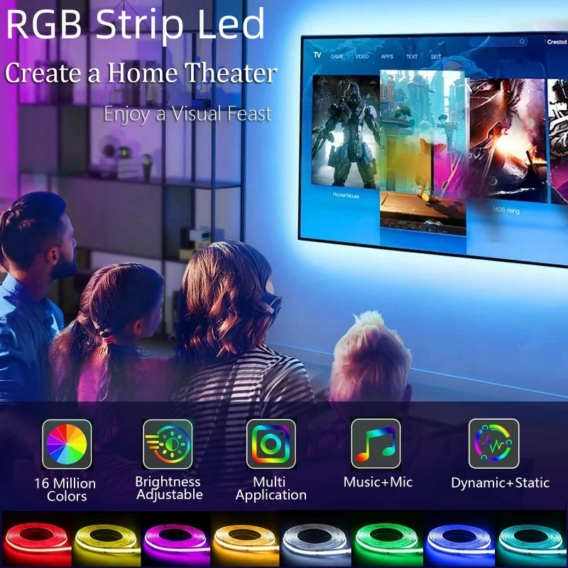 Zestaw kolorowych taśm Led RGB 24V Cob z elastycznym ściemnianiem, wysokiej jakości 840 diod led/m Cob Strip RGB Zasilacz do pilota zdalnego